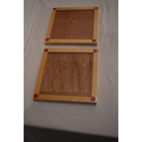 2 Vintage Christmas Ceramic Tile Santa & Carolers Wood Frame Hanging Trivets - Picture 2 of 4